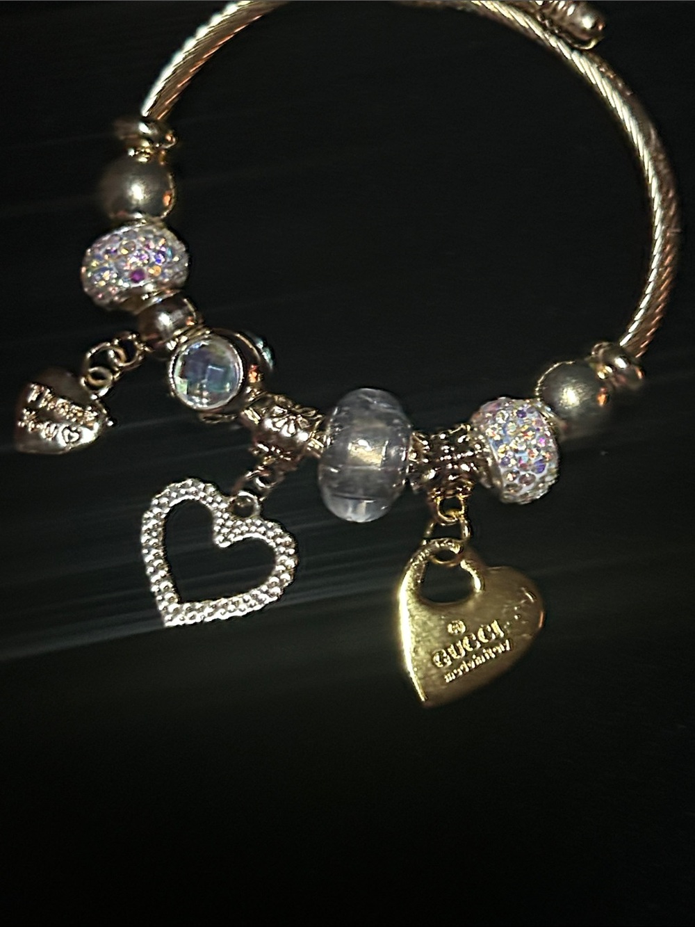 GG  Gold-Tone Charm Bracelet with Crystal Heart and Pave Beads